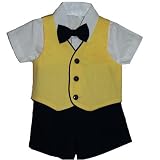 Boys Special Occasion Outfit - 5 Pc Set Yellow Vest with Navy Shorts (6/9M - 4T)
