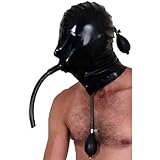 Inflatable Bondage Hood with Inflatable Gag and Breathing Tube Large