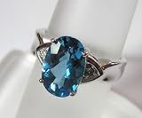 10K White Gold Blue Topaz and Diamond Ring