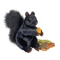 Wildlife / Domestic Animals : Sitting Black Squirrel Holding Acorn 9 Plush Stuffed Animal Toy