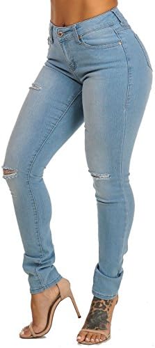 Vins Me Mid Rise One-Button Ripped Distressed Light Denim Skinny Jeans 10075K