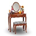 Oak Wood Vanity With Table & Bench Set