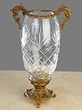 24% Lead Italian Crystal Vase with Brass Accents - Hand-cut