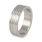 Grooved Brushed and Polished Titanium Ring (7.0mm) - Sizes 8 - 13
