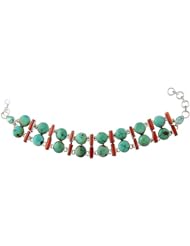 Turquoise and Coral Bracelet - Sterling Silver