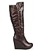 Breckelles DE11 Women Knee High Leatherette Platform Zip Wedge Boot - Brown