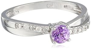 Sterling Silver Amethyst and Diamond Promise Ring (0.04 Cttw, G-H Color, I2-I3 Clarity), Size 8