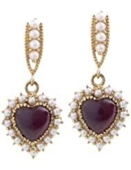 Be-my-Valentine Dangling Heart Earrings - 18K Yellow Gold Seed Pearl and Garnet Dangling Heart Earrings (1.58ct.t.w)