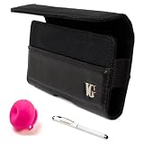 Black SumacLife Portola Edition Premium Leather Holster Case for LG Spectrum / LG Optimus 4X HD / LG Optimus 3D MAX / LG Optimus L5 / LG Optimus L7 / LG Prada 3.0 / LG Nitro HD / LG Eclypse / LG Jil Sander Mobile / LG Optimus LTE / T-Mobile myTouch + Laser Pointer Stylus Pen with LED Light + Pink Phone Stand + SumacLife TM Wisdom Courage Wristband