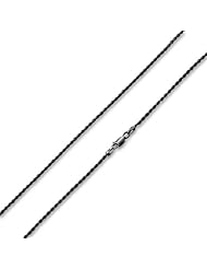 Black Rhodium Plated Sterling Silver Italian 16" Rope Chain 2.0MM ( 16", 18", 20" 22", 24" 30" Inch Lengths)