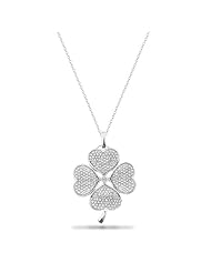 Sterling Silver Four-Leaf Clover Diamond Pendant Necklace (0.15 cttw, I-J Color,I2-I3 Clarity), 18"