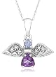 10K White Gold Amethyst and Tanzanite Angel Pendant with Diamond-Accent