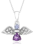10K White Gold Amethyst and Tanzanite Angel Pendant w/ Diamond Accent