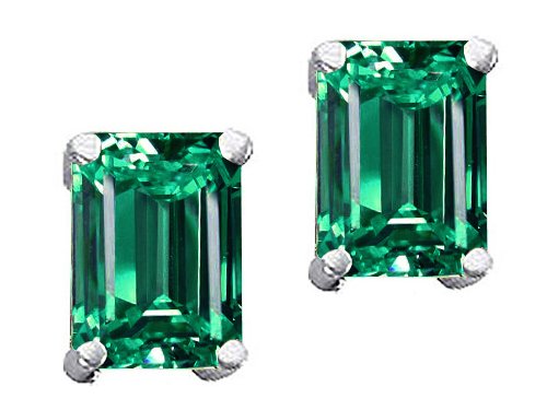 2.65 cts Genuine Lab Created Emerald Earring Studs - 14kt White or Yellow Gold