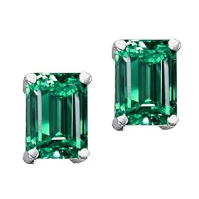 Buy 2.65 cttw Genuine Lab Created Emerald Earring Studs - 14kt White Gold by Finejewelers