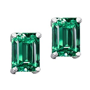 Buy 2.65 cttw 14k White Gold AAA Created Emerald Earring Studs in 14k White Gold by Finejewelers