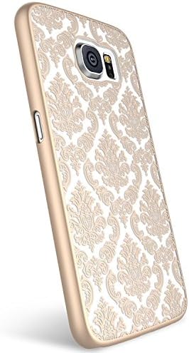 Samsung Galaxy S6, Colorful [Damask] Rubber Coating Ultra Slim Premium Fit Hard Hybrid PC Shell Case Protective Series Cover Screen Protector for Samsung Galaxy S6-Champagne Gold