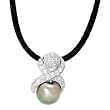 Necklace With Precious Stones - Genuine Clean Diamonds and 10.0mm Freshwater Pearl Well Made in 14K White Gold. Total item weight 5.50g Length 19in