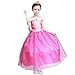 LOEL Girls New Princess Party Costume Aurora Long Dress, 130CM,130cm for 5-6 year,Pink