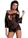 Sexy Black Lingerie Sheer Mini Dress Back Keyhole Off The Shoulder Dress Rose Accents