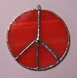 3" Whispy Orange Stained Glass Peace Sign Sun Catcher or Ornament