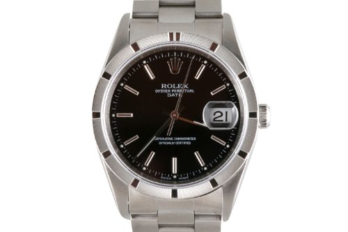 Rolex Mens Stainless Steel Date Black Dial