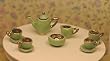 Dollhouse Miniature Tea Set in Apple Green and Gold