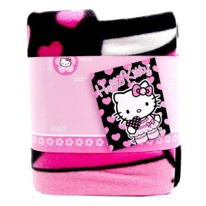 Sanrio Hello Kitty Black Blanket with Pink Hearts
