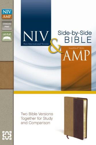 niv amplified parallel bible imitation leather tanburgundy lay flat two bible versions together for study