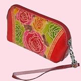 Genuine Leather Wristlet Change Purse, Colorful Flowers Embossed, Joyful Design -1