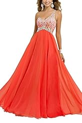 One Shoulder 2015 Chiffon Crystal Beaded Crystals Open-Back Prom Dress 