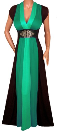 FUNFASH EMERALD GREEN BLACK COLOR BLOCK MAXI DRESS WOMEN Plus Size 1X XL 16 Made in USA