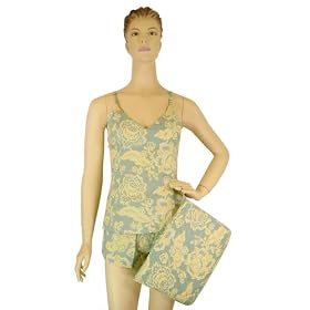 Buy Blue Yellow Roses French Elegant Design Baby Doll Pajamas Shorts and Camisole set with travel... by PD