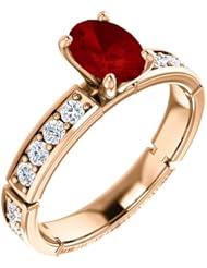 18K Rose Gold 7.00x5.00mm Oval Cut Ruby and Diamond Ring -- LIFETIME WARRANTY