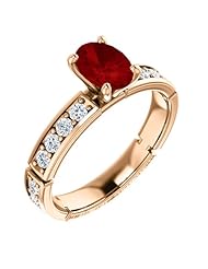 10K Rose Gold 7.00x5.00mm Oval Cut Ruby and Diamond Ring -- LIFETIME WARRANTY