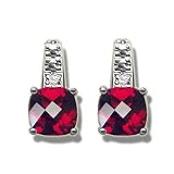 .01 CT 6MM CHECKERCUT GARNET LADIES WHITE EARRING