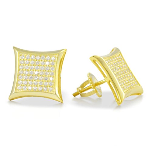 18K Gold Over sterling silver square Micro Pave CZ Earrings