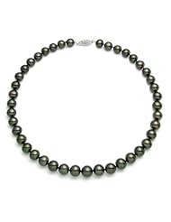 PremiumPearl 7-7.5mm Black with Green overtones Freshwater Pearl Necklace AAA Quality Yellow Gold, 18" Length