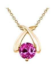 1.00 Ct Round Pink VS Created Sapphire 18K Yellow Gold Pendant