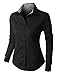 LE3NO PREMIUM Womens Easy Care Long Sleeve Button Down Work Shirt, L3NWT1807_BLACK, X-Small