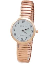 Geneva Ladies Stretch Band Rose Gold Tone Watch with Easy to Read Dial