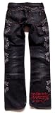 New Ed Hardy Women's Black Leather Skull & Roses Patch Jeans ~ Size 25