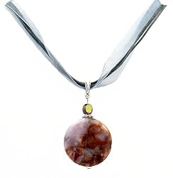 Necklace - N37 - Genuine Semi Precious Gemstone on Five-Strand Organza and Cotton Cord + 2" Extension Chain - Round Shape ~ Imperial Purple Agate