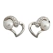 Sterling Silver Floating White Pearl Heart Design Stud Earrings