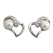 EXP Sterling Silver Floating White Pearl Heart Design Stud Earrings