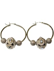 Diamond Pave Moonstone Beads Hoop Earring Sterling Silver Hand Crafted Jewelry