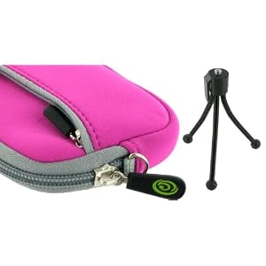 Neoprene Sleeve Case (Magenta) and Spider Tripod for Fujifilm FinePix JX250 14 MP Digital Camera