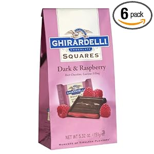 Ghirardelli Chocolate Squares, Dark & Raspberry Filled, 5.32-Ounce Packages (Pack of 6)