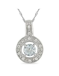 1/8 ct.t.w. Diamond and 2/5 ct.t.w. Aquamarine Pendant in 10k WG, 17"