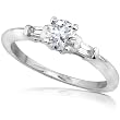 1/2 ctw Round Brilliant & Baguette Cut Diamond Engagement Ring in 14kt White Gold
